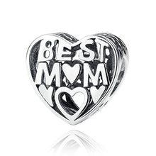 BISAER Genuine 925 Sterling Silver Engraved Tribute To Mom, Clear CZ Charms