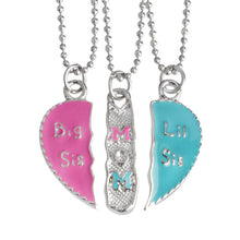 3 Pcs/set Engraved "big Sis Mom Little Sis" Love Heart Pendant Necklace Sim