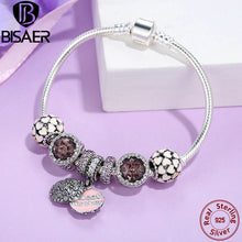 Genuine 925 Sterling Silver Snake Charm Bracelet & Bangle With Love Mother