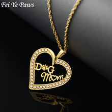 Fei Ye Paws Gold Color Dog Mom Crystal Zircon Heart Pendant Necklace Boho C