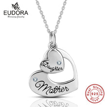 Eudora Genuine 925 Silver for Mom and Daughter Heart to Heart for Love Pend