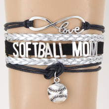 (10pcs/lot) Infinity Love SOFTBALL MOM Bracelet Black Silver Braided Rope B