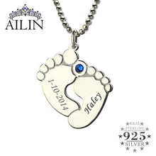 Personalized Baby Feet Birthstone Mother Necklace Name & Date Feet Charm Ce
