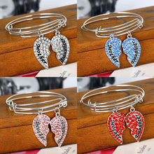Charm Heart Red Pink Blue Clear Crystal Mother Daughter Pendant Bangle Brac