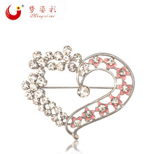 MZC Romantic Love Heart Brooch Pin Crystal Porcelain Flower Brosh for Women
