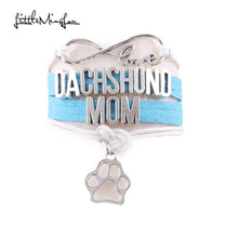Little Minglou Infinity Love DACHSHUND MOM bracelet dog paw charm leather w