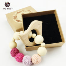 Let's Make wooden baby teether eco friendly safe teething bird rattle Monte