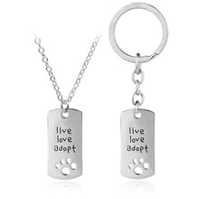 live love adopt Dog Tag keychains set Square keyring cat lover paw footprin