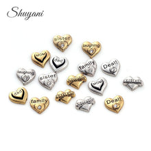 Floating locket charms alloy metal silver color crystal heart silver mom fa