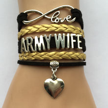 Drop Shipping Infinity Love Army Wife or Mom Bracelet  Velvet Leather Heart