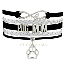 (10 PCS/Lot) Infinity Love Pug Mom Dog Paw Charms Bracelets For Women Men J