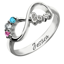 Personalized Mother's Sterling Silver Birthstone Infinity Ring Engraved Nam