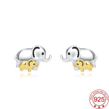 YFN 925 Sterling Silver Lucky Elephant Mom And Child Mother Love Stud Earri