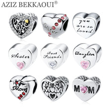 AZIZ BEKKAOUI Heart shape Beads fit Pandora Bracelet Diy Letters Charms Sil