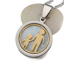 Two Tone Stainless Steel Family Boy and Girl Dad Mom Kid Inlaid Shell Round