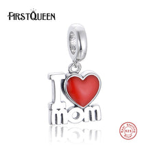 FirstQueen 925 Sterling Silver White I Love Mom Dangle Charm Fit European B