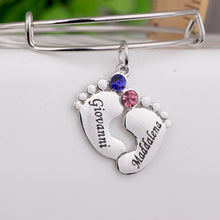 Baby Feet Bangle Custom Made Names & Birthstones Birthday Gift for Mom and