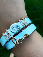 Vinnie Design Jewelry Blue Leather Single Wrap Bracelet with Crystal Love M