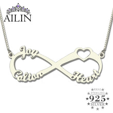 3 Names Silver Heart Infinity Necklace Infinity Nameplate Personalized Fami