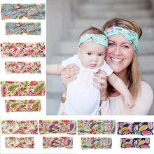 2 Pcs/Set Mom Baby Shabby Flowers Headbands Sets Soft Hair Cross Bands for