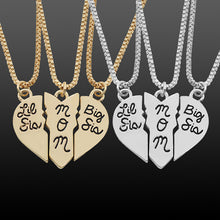 3pcs/set Lettering Necklace"Little Sis MOM Big Sis" Love Heart Pendant Moth