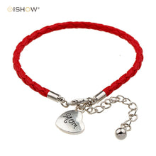 Red leather bracelet love heart I Love You Mom statement femme pulseras muj