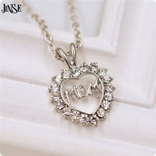 JINSE  Trendy Love "Mom" Fully Crystal Heart Pendant Necklace Mother's Day