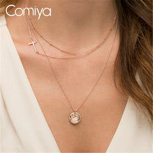 Comiya Fashion Rose New Color Chain Layer Necklace One Big Crystal Cross Pe