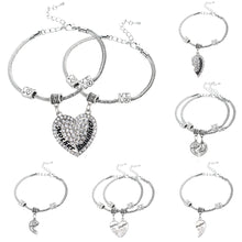 2PCS Mother Daughter Crystal Silver Plated Bracelets Women Girl Charm Snake