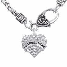 Lemegeton Sport Jewelry Heart Clear  Crystal Pendant  FOOTBALL MOM Necklace