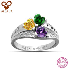AIJAJA 925 Sterling Silver Family Names Birthstones Rings Personalized Hear
