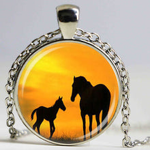 Wholesale Glass Dome Pendant mom and baby horses necklace horse silouette j