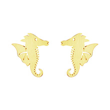 SUMMER SALE Gold Color Stainless Steel Seahorse Stud Earrings Beach Studs N