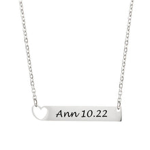 New Stainless Steel  Heart Personalized Engravable Bar Necklace Silver Cust