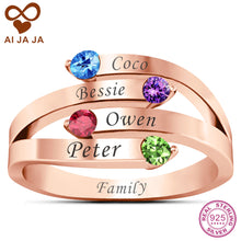 AIJAJA 925 Sterling Silver Personalized Family Names & Birthstone Mom Ring