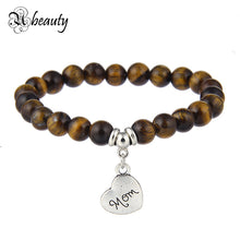 Natural Stone Tiger Eye Opal Beads Bracelets White Blue Pink Mom Charms Lov