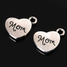 Free Shipping 40pcs 18x15mm Antique silver Letter "Mom"Heart Shape Pendant
