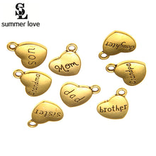 13.8mmx15mm Alphabet Heart Shape Charm With Double Side Letter Mom Daughter