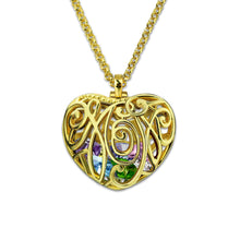 Wholesale Cursive Mom Heart Cage Pendant With 2 8 Heart Shaped Birthstones