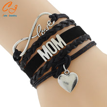 Infinity Love Mom Heart Charm Leather Handmade Bradied Cord Bracelet Can As