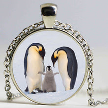 Penguin family necklace polar animal pendant glass dome jewelry glass caboc
