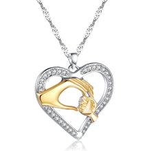 Fashion Rhinestone Heart Hand in Hand Necklace Light Love Mom Pendant Neckl