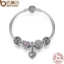BAMOER Original 925 Sterling Silver Heart Bangles & Bracelet with Mom Penda