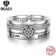 925 Sterling Silver Stackable Heart ,Crown ,Selfless Mom Ring for Women Cle
