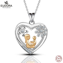Eudora 100% 925 Sterling Silver Mom and Baby in Heart with Floral Pendant N