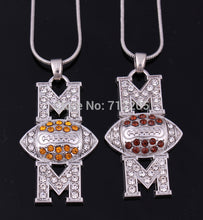 30pcs zinc alloy American football Mom Pave Crystal Pendant necklace-in Pen