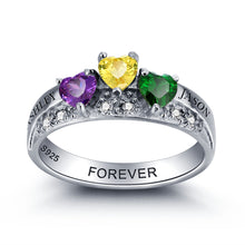 925 Sterling Sliver Personalized Name Birthstone Heart Rings Custom Family