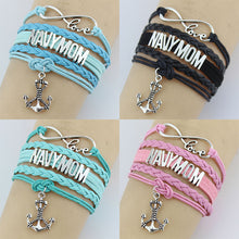 Drop Shipping Infinity Love Navy Mom Bracelet Handmade Leather Braid Charm