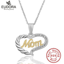 Unique Design 100% Real 925 Sterling Silver Heart Gold Mom Pendant Necklace