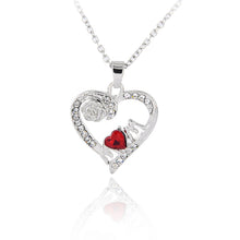 hollow out heart rose flower MOM red crystal pendant necklace fashion women